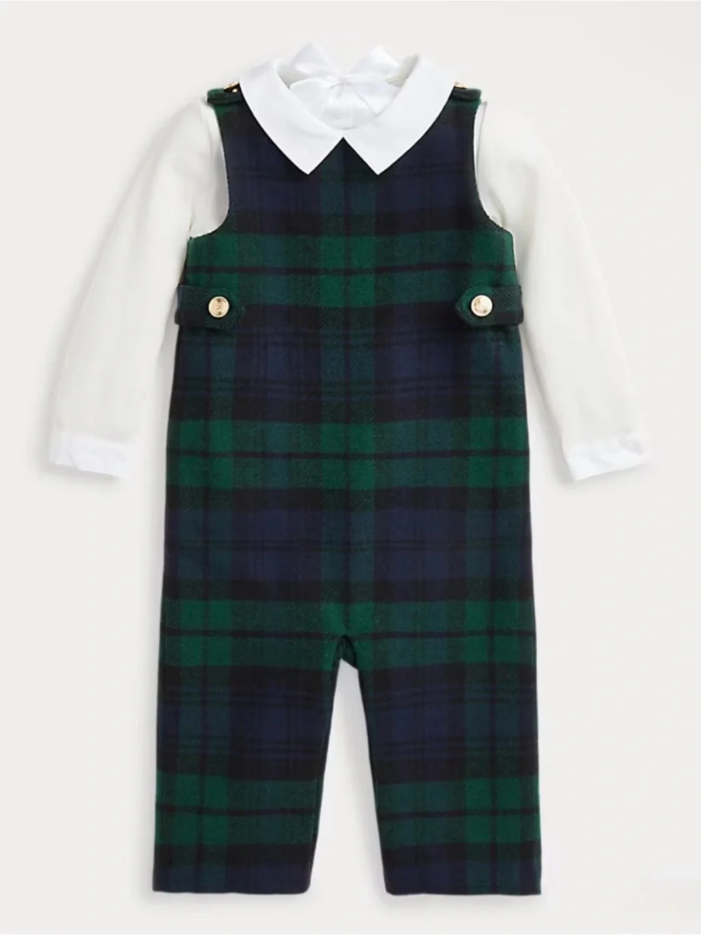Ralph Lauren Baby Boy Interlock Bodysuit & Plaid Overall Set - Size 6M